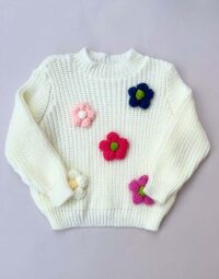 Pletený svetrík s 3D kvetmi ecru mimi kids 2130000001_a (1)