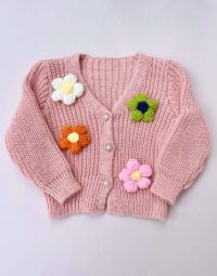 Pletený svetrík s 3D kvetmi ružová mimi kids 2130000002_a (1)