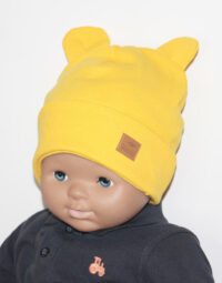 Jednovrstvová detská rebrovaná čiapka s uškami žltá mimi kids 2180000009_a (1)