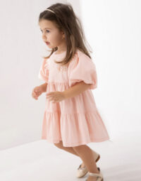 Dievčenské ľahké šaty s balónovými rukávmi marhuľková mimi kids 2280000000_a (1)