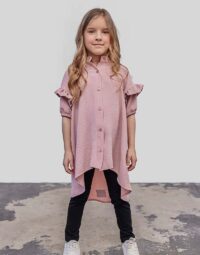 Dievčenská ľahučká košeľa s krátkym rukávom ružová mimi kids 2500000053 (1)