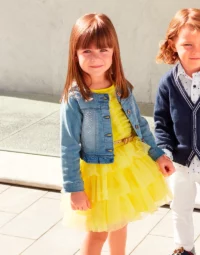 Dievčenské šaty s trblietajúcim sa opaskom žlté mimi kids 1230000611 (1)