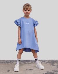 Dievčenské teplákové šaty s krátkymi rukávmni modrá mimi kids 2500000051 (1)