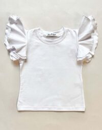 Dievčenské tričko s volánmi na ramenách krátky rukáv – biela mimi kids 2190000011_a (1)